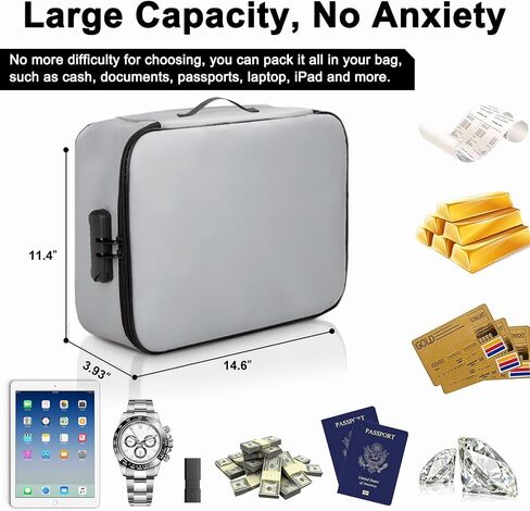 Fireproof Document Bag with Lock, Important Document Organizer,Home Office Travel Safe Bag,Multi-Layer Portable Filing Storage for Waterproof File Passport,Certificates,Legal Documents,Black in Saudi Arabia