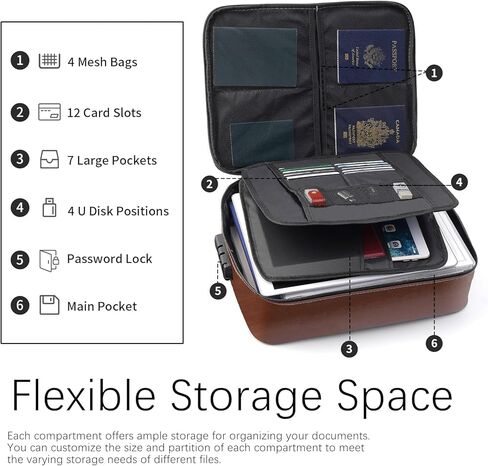 Fireproof Document Bag with Lock, Important Document Organizer,Home Office Travel Safe Bag,Multi-Layer Portable Filing Storage for Waterproof File Passport,Certificates,Legal Documents,Black in Kuwait