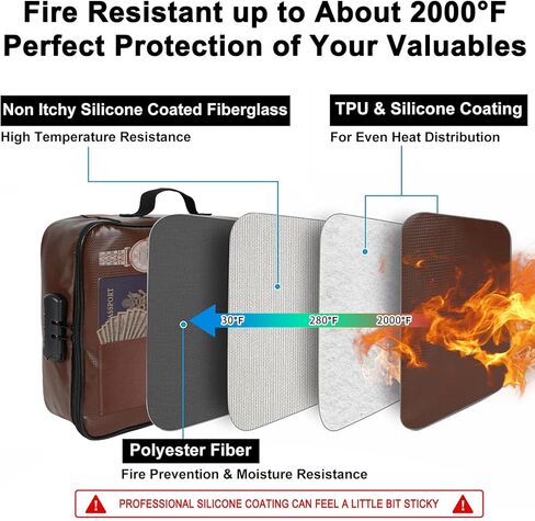 Fireproof Document Bag with Lock, Important Document Organizer,Home Office Travel Safe Bag,Multi-Layer Portable Filing Storage for Waterproof File Passport,Certificates,Legal Documents,Black in Kuwait