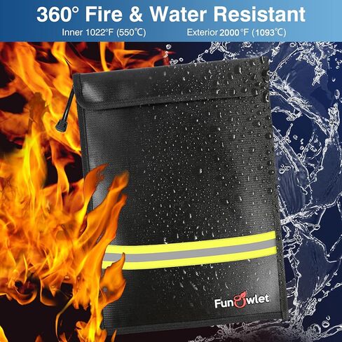 حقيبة مستندات نقود مقاومة للماء ومقاومة للحريق - عبوتان من أكياس السوستة الآمنة، حقيبة تنظيم تخزين مقاومة للحريق والماء لحامل مستندات A4 A5، والملفات، والنقود، والمجوهرات، وجواز السفر، والكمبيوتر اللوحي، والكمبيوتر المحمول (رمادي) in Kuwait