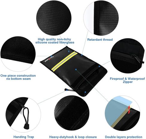 حقيبة مستندات نقود مقاومة للماء ومقاومة للحريق - عبوتان من أكياس السوستة الآمنة، حقيبة تنظيم تخزين مقاومة للحريق والماء لحامل مستندات A4 A5، والملفات، والنقود، والمجوهرات، وجواز السفر، والكمبيوتر اللوحي، والكمبيوتر المحمول (رمادي) in Kuwait