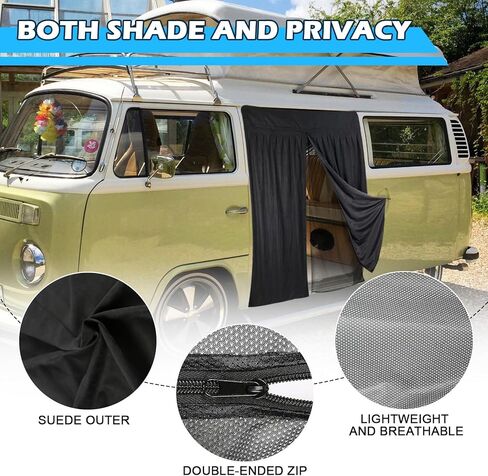 شاشة حشرات Vans المغناطيسية لحافلة VW، شاشة حشرة بتصميم طبقة مزدوجة متوافقة مع 1950-1992 VW Bus T1 T2 T3، شبكة ناموسية لشبكة حشرات الباب الجانبي مع سحاب in Kuwait