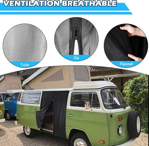 شاشة حشرات Vans المغناطيسية لحافلة VW، شاشة حشرة بتصميم طبقة مزدوجة متوافقة مع 1950-1992 VW Bus T1 T2 T3، شبكة ناموسية لشبكة حشرات الباب الجانبي مع سحاب in Kuwait