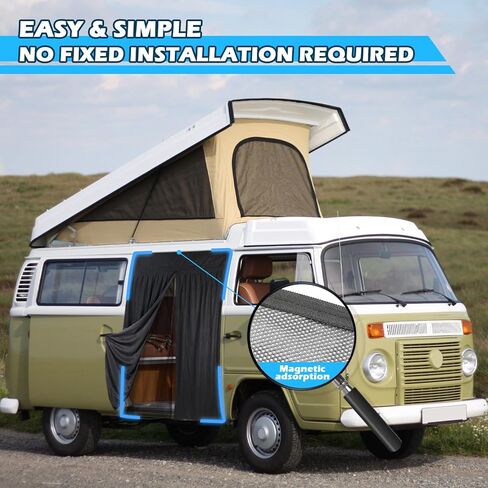 شاشة حشرات Vans المغناطيسية لحافلة VW، شاشة حشرة بتصميم طبقة مزدوجة متوافقة مع 1950-1992 VW Bus T1 T2 T3، شبكة ناموسية لشبكة حشرات الباب الجانبي مع سحاب in Kuwait
