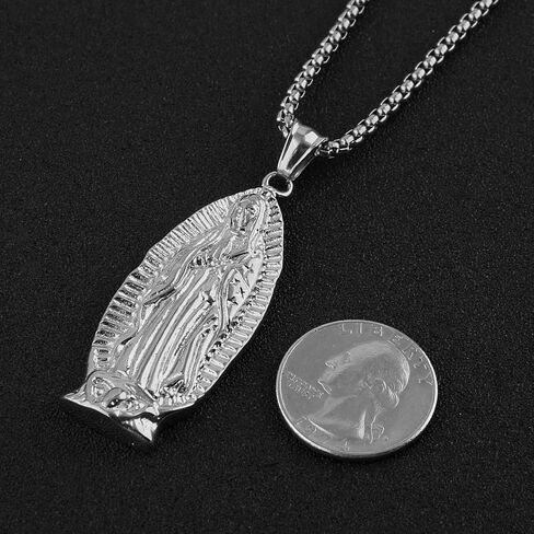 HZMAN الفولاذ المقاوم للصدأ الأم مريم المباركة - قلادة قلادة سيدة غوادالوبي مع سلسلة قمح فولاذية in Saudi Arabia