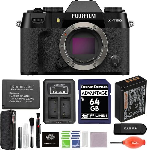 حزمة كاميرا Fujifilm X-T50 بدون مرآة (أسود) مع بطارية إضافية وشاحن وملحقات متقدمة | فوجي xt50 in Kuwait