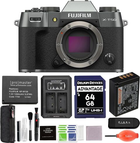 حزمة هيكل كاميرا Fujifilm X-T50 بدون مرآة (أسود) مع ملحقات متقدمة | فوجي xt50 in Kuwait