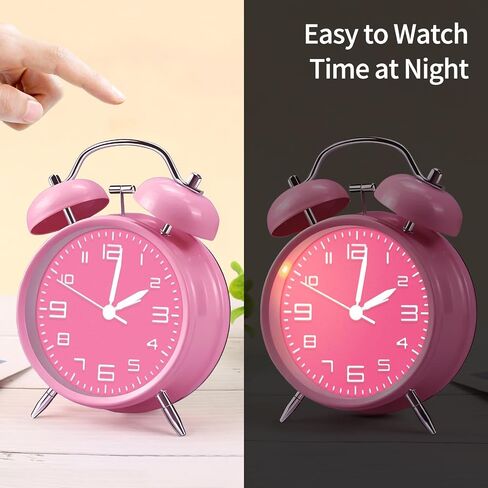 pxy Retro Alarm Clock for Heavy Sleepers 3D Dial Battery Operated (Battery Include), 4" Super Silent Analog Alarm Clock for Kids with Night Light PT260 Silver OrangePT258-6 Red Copper in Saudi Arabia
