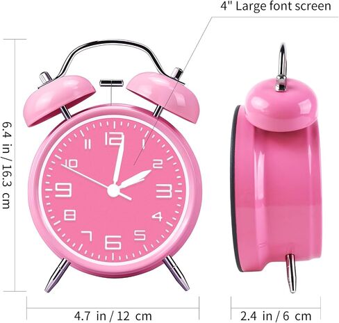 pxy Retro Alarm Clock for Heavy Sleepers 3D Dial Battery Operated (Battery Include), 4" Super Silent Analog Alarm Clock for Kids with Night Light PT260 Silver OrangePT258-6 Red Copper in Saudi Arabia