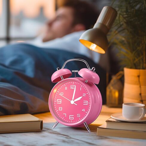 pxy Retro Alarm Clock for Heavy Sleepers 3D Dial Battery Operated (Battery Include), 4" Super Silent Analog Alarm Clock for Kids with Night Light PT260 Silver OrangePT258-6 Red Copper in Saudi Arabia