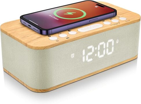 Digital Alarm Clock Bluetooth Speaker, Wireless Charging Alarm Clock Bedroom, Digital Dual Alarm Clock Bedroom USB Charging Port Snooze Sleep Timer 12 24H Dimmer Easy to Set Heavy Sleepers Blue in Saudi Arabia