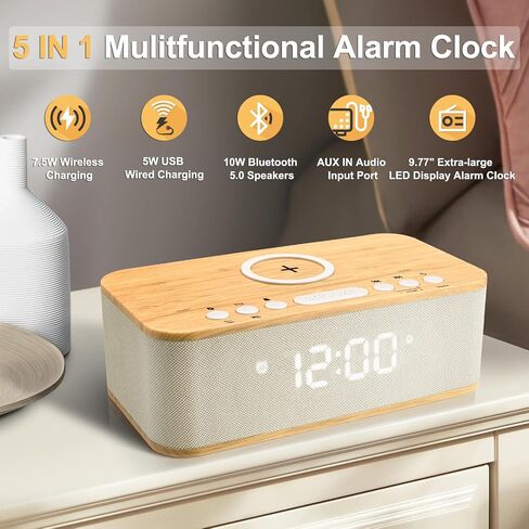 Digital Alarm Clock Bluetooth Speaker, Wireless Charging Alarm Clock Bedroom, Digital Dual Alarm Clock Bedroom USB Charging Port Snooze Sleep Timer 12 24H Dimmer Easy to Set Heavy Sleepers Blue in Saudi Arabia