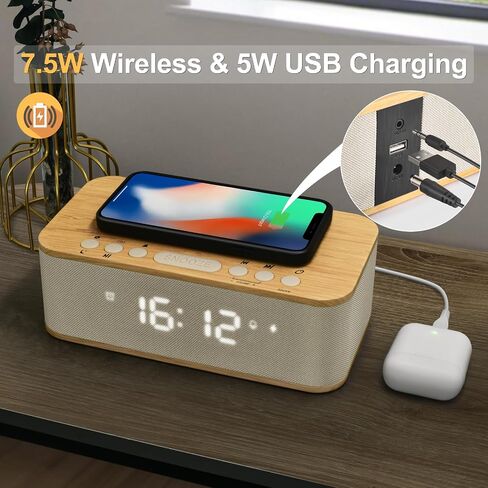 Digital Alarm Clock Bluetooth Speaker, Wireless Charging Alarm Clock Bedroom, Digital Dual Alarm Clock Bedroom USB Charging Port Snooze Sleep Timer 12 24H Dimmer Easy to Set Heavy Sleepers Blue in Saudi Arabia