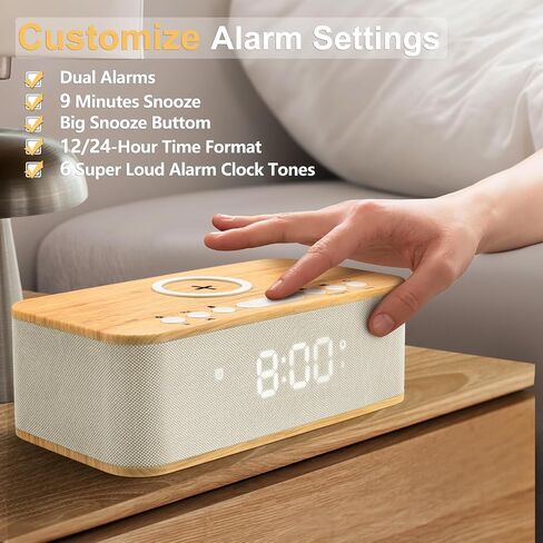 Digital Alarm Clock Bluetooth Speaker, Wireless Charging Alarm Clock Bedroom, Digital Dual Alarm Clock Bedroom USB Charging Port Snooze Sleep Timer 12 24H Dimmer Easy to Set Heavy Sleepers Blue in Saudi Arabia
