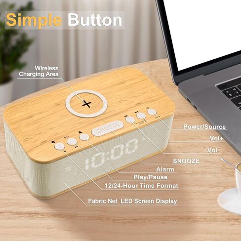 Digital Alarm Clock Bluetooth Speaker, Wireless Charging Alarm Clock Bedroom, Digital Dual Alarm Clock Bedroom USB Charging Port Snooze Sleep Timer 12 24H Dimmer Easy to Set Heavy Sleepers Blue in Saudi Arabia