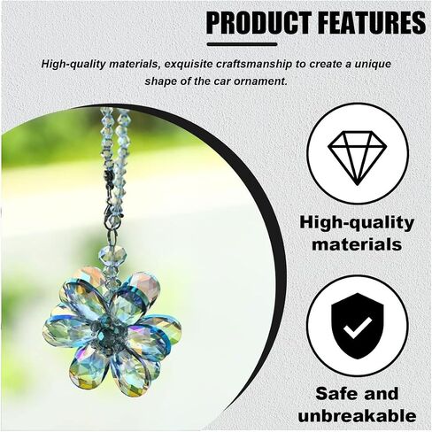 Crystal Flower Car Pendant, Car Rear View Mirror Charm Decor Hanging Ornament, Car Interior Accessories for Women (Pink Flower) in Saudi Arabia