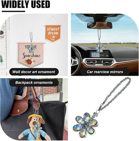 Crystal Flower Car Pendant, Car Rear View Mirror Charm Decor Hanging Ornament, Car Interior Accessories for Women (Pink Flower) in Saudi Arabia