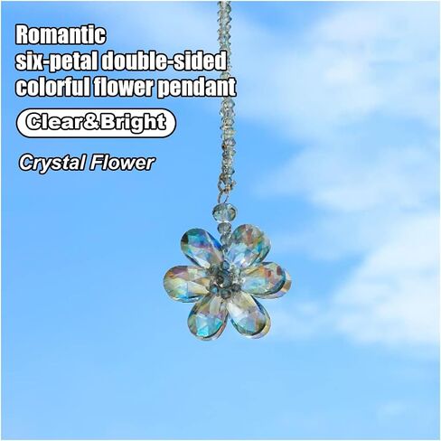 Crystal Flower Car Pendant, Car Rear View Mirror Charm Decor Hanging Ornament, Car Interior Accessories for Women (Pink Flower) in Saudi Arabia