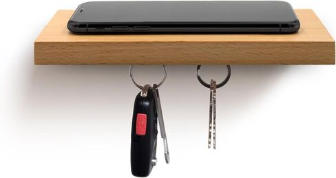 Plank Floating Cell Phone Wall Mounted Wood Shelf with Magnetic Keyhook - Natural Wood in Saudi Arabia