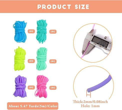 Pandahall 10 Rolls Tubuing Rubber Cord 2mm Rubber Knitting Barber Cords No Hole Tube Silicone Cords for Knitting Projects Craft Work (10 Colors) in Saudi Arabia