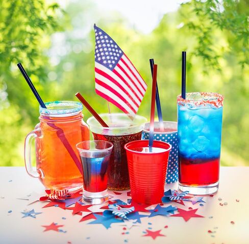 50 Count Plastic Patriotic Straws Disposable Fourth of July Red Blue and White Drinking Straw for Cups Holiday USA Independence Day Memorial Day July 4 & Picnic Dinnerware Party Supplies in Saudi Arabia
