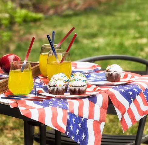 50 Count Plastic Patriotic Straws Disposable Fourth of July Red Blue and White Drinking Straw for Cups Holiday USA Independence Day Memorial Day July 4 & Picnic Dinnerware Party Supplies in Saudi Arabia