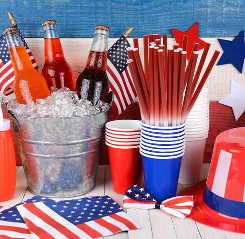 50 Count Plastic Patriotic Straws Disposable Fourth of July Red Blue and White Drinking Straw for Cups Holiday USA Independence Day Memorial Day July 4 & Picnic Dinnerware Party Supplies in Saudi Arabia
