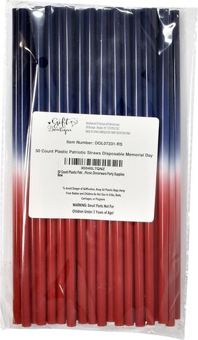 50 Count Plastic Patriotic Straws Disposable Fourth of July Red Blue and White Drinking Straw for Cups Holiday USA Independence Day Memorial Day July 4 & Picnic Dinnerware Party Supplies in Saudi Arabia