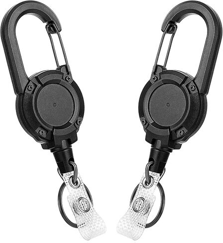 2 Pack Retractable Keychain, Heavy Duty Carabiner Badge Holder, Id Card Holder, Retractable Badge Holder Tactical ID Badge Reel with 22.8" Steel Retractable Cord for Men and Women in Saudi Arabia