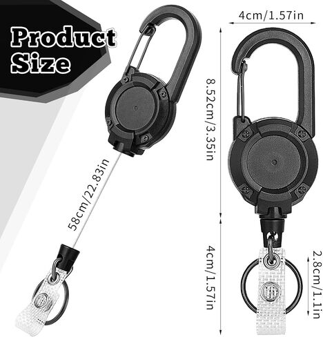 2 Pack Retractable Keychain, Heavy Duty Carabiner Badge Holder, Id Card Holder, Retractable Badge Holder Tactical ID Badge Reel with 22.8" Steel Retractable Cord for Men and Women in Saudi Arabia