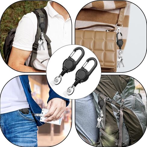 2 Pack Retractable Keychain, Heavy Duty Carabiner Badge Holder, Id Card Holder, Retractable Badge Holder Tactical ID Badge Reel with 22.8" Steel Retractable Cord for Men and Women in Saudi Arabia