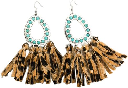 Vintage Tassel Leather Statement Drop Dangle Earrings for Women Girls Boho Hollow Teardrop Turquoise Colorful Ball Bead Handmade Lightweight Bohemian Jewelry Gifts Christmas Holiday (Leopard Print) in Saudi Arabia