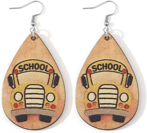 أقراط Zian الخشبية اللطيفة للمعلمين، أقراط الحافلة المدرسية للطلاب، أقراط موسم التخرج، أقراط العودة إلى المدرسة in Kuwait