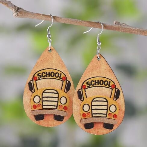 أقراط Zian الخشبية اللطيفة للمعلمين، أقراط الحافلة المدرسية للطلاب، أقراط موسم التخرج، أقراط العودة إلى المدرسة in Kuwait