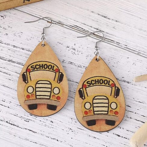 أقراط Zian الخشبية اللطيفة للمعلمين، أقراط الحافلة المدرسية للطلاب، أقراط موسم التخرج، أقراط العودة إلى المدرسة in Kuwait