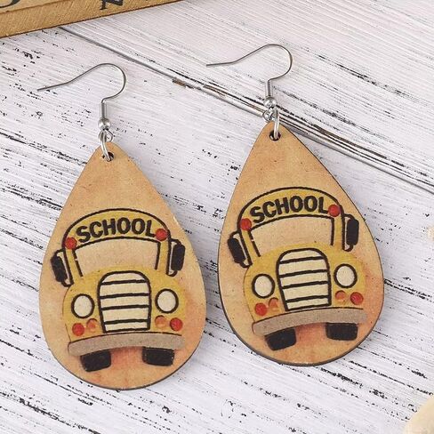 أقراط Zian الخشبية اللطيفة للمعلمين، أقراط الحافلة المدرسية للطلاب، أقراط موسم التخرج، أقراط العودة إلى المدرسة in Kuwait