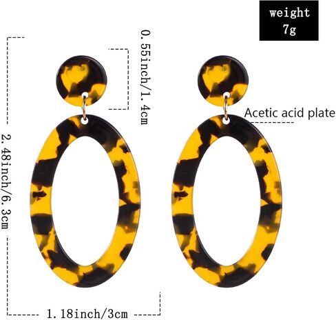 Lightweight Colourful Acrylic Geometry Circle Drop Dangle Earrings Bohemian Resin Tortoise Shell Hoop Earrings Mottled Statement Stud Earrings For Women Girls Fashion Jewelry in Kuwait