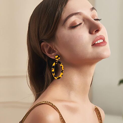 Lightweight Colourful Acrylic Geometry Circle Drop Dangle Earrings Bohemian Resin Tortoise Shell Hoop Earrings Mottled Statement Stud Earrings For Women Girls Fashion Jewelry in Kuwait