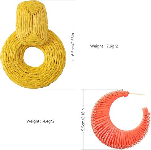 أقراط الرافية للنساء - 2.5 بوصة × 1.8 بوصة أقراط متعددة من الروطان أقراط بوهو أقراط الشاطئ أقراط هندسية من القش أقراط صيفية للفتيات أقراط متدلية in Kuwait