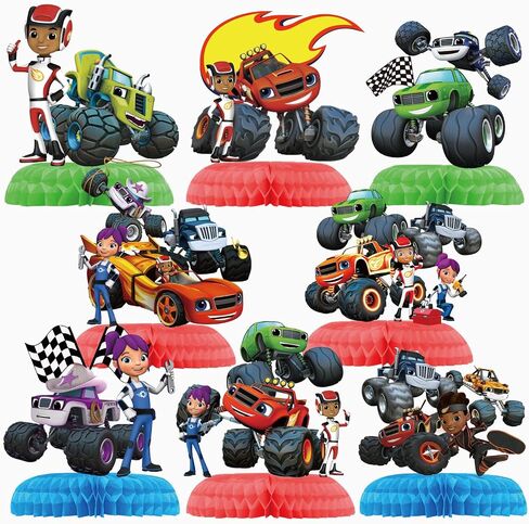 8Pcs Blaze and The birthday Monster Machines Honeycomb Centerpieces,Monster Birthday Party Decoration Supplies,Monster Birthday Party Supplies Table Decorations for Happle Party Decorations in Saudi Arabia