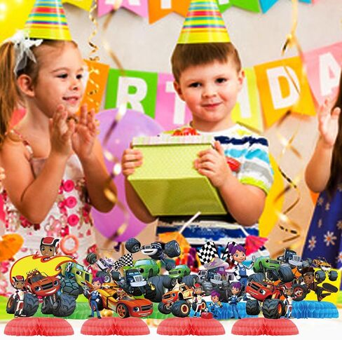8Pcs Blaze and The birthday Monster Machines Honeycomb Centerpieces,Monster Birthday Party Decoration Supplies,Monster Birthday Party Supplies Table Decorations for Happle Party Decorations in Saudi Arabia