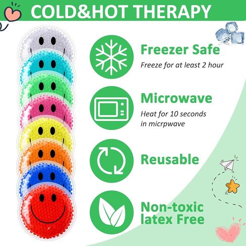 48 قطعة من عبوات الثلج سمايل بو بوو، عبوات صغيرة من الجل الساخن والبارد، عبوات ثلج دائرية قابلة لإعادة الاستخدام، عبوة ثلج متعددة الألوان، ضغط بارد لتخفيف آلام الأسنان، 4 × 4 بوصات in Kuwait