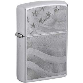 Zippo Lighter: Starts and Stripes, Engraved - Satin Chrome 81375