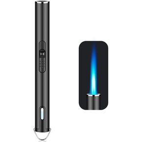 Jet Torch Lighter, Refillable Butane Lighter with Visible Window, Windproof Candle Lighter for BBQ, Camping, Stove, Kitchen Cooker, Hobs, Men Gifts (Gas Not Included) (Black)