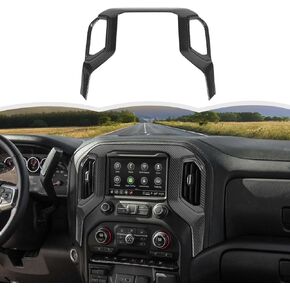 RT-TCZ Carbon Fiber Center Console Navigation GPS Panel Trim Cover Decoration Interior Accessories Compatible with Chevrolet Silverado 2019-2021,for GMC Sierra 2019-2022