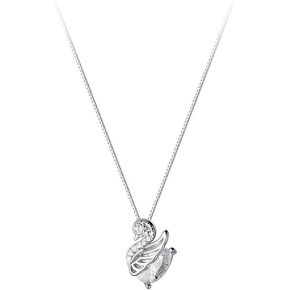 Crystal Swan Pendant Necklace for Women Girls 925 Sterling Silver Cute Charms Drop Link Chains Adjustable Delicate Cute Birthday Holiday Christmas Jewelry Gift for Her 18 Inches