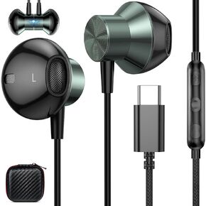 سماعات رأس USB C لهاتف Samsung Galaxy S24 S23 Ultra S22 S21 FE S20 Note 20 Z Flip 5 سماعات أذن سلكية مع ميكروفون، سماعات أذن سلكية من النوع C عازلة للضوضاء لهاتف iPhone 15 Pro Google Pixel 8 7 Pro