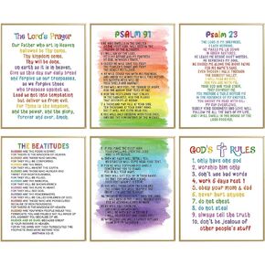 Lords Prayer Wall Art Posters, Religious Bible Study Scripture Decor for Church, Sunday School Classroom Baby Girls Room, Toddler Boys Bedroom Nursery Blessed Christian Gift for Daughter, Son, Kids