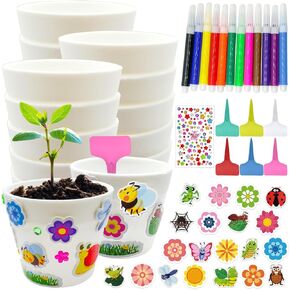 Cinrobiye 30 Set Garden Paper Pot Craft Kit DIY Flower Plant Crafts Pot with 216 PCS Adhesive Foam Stickers Flower Planting Growing Kit for Spring Summer Classroom Creative DIY Art Project Bulk (Big)