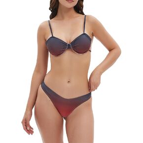 Brujula Women Gradient Color Bikini Swimwear Back Tie Side Two Piece Underwire